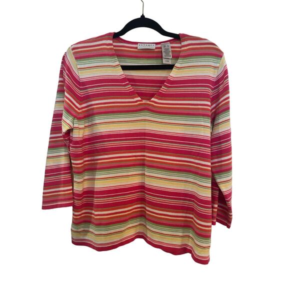 Villager Sweaters - Villager beautiful colorful v neck lightweight summer sweater, Size XL